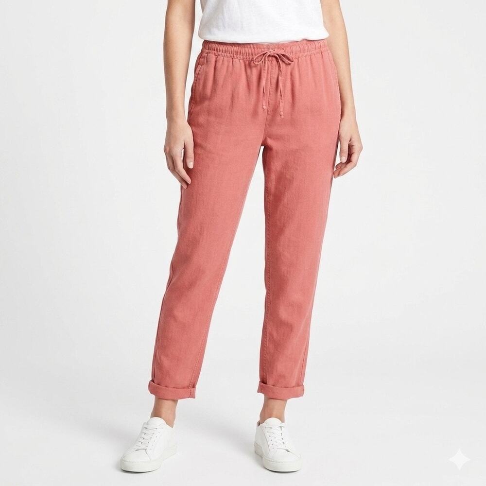 Onia Women's Ella Linen Pants Size M Salmon Pink Pull On Drawstring Cuffed Hem